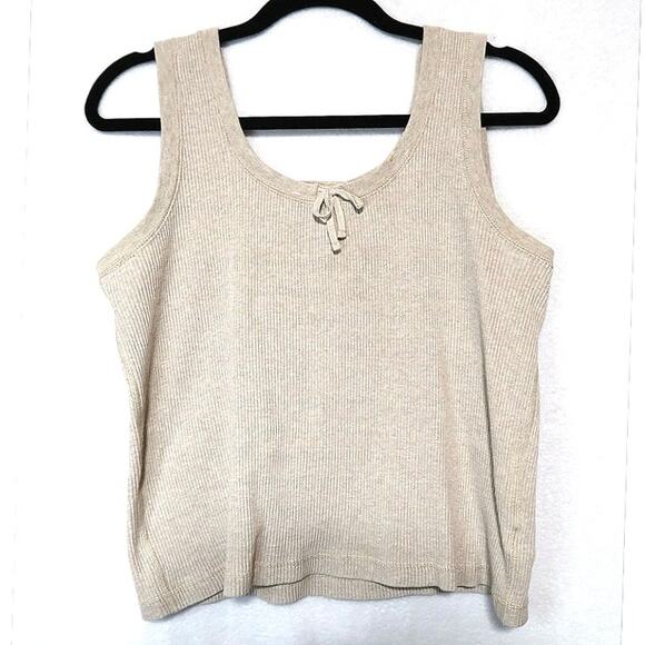 Lauren Ralph Lauren Womens Ribbed Tank Top Beige Large 100% Cotton - Picture 1 of 4